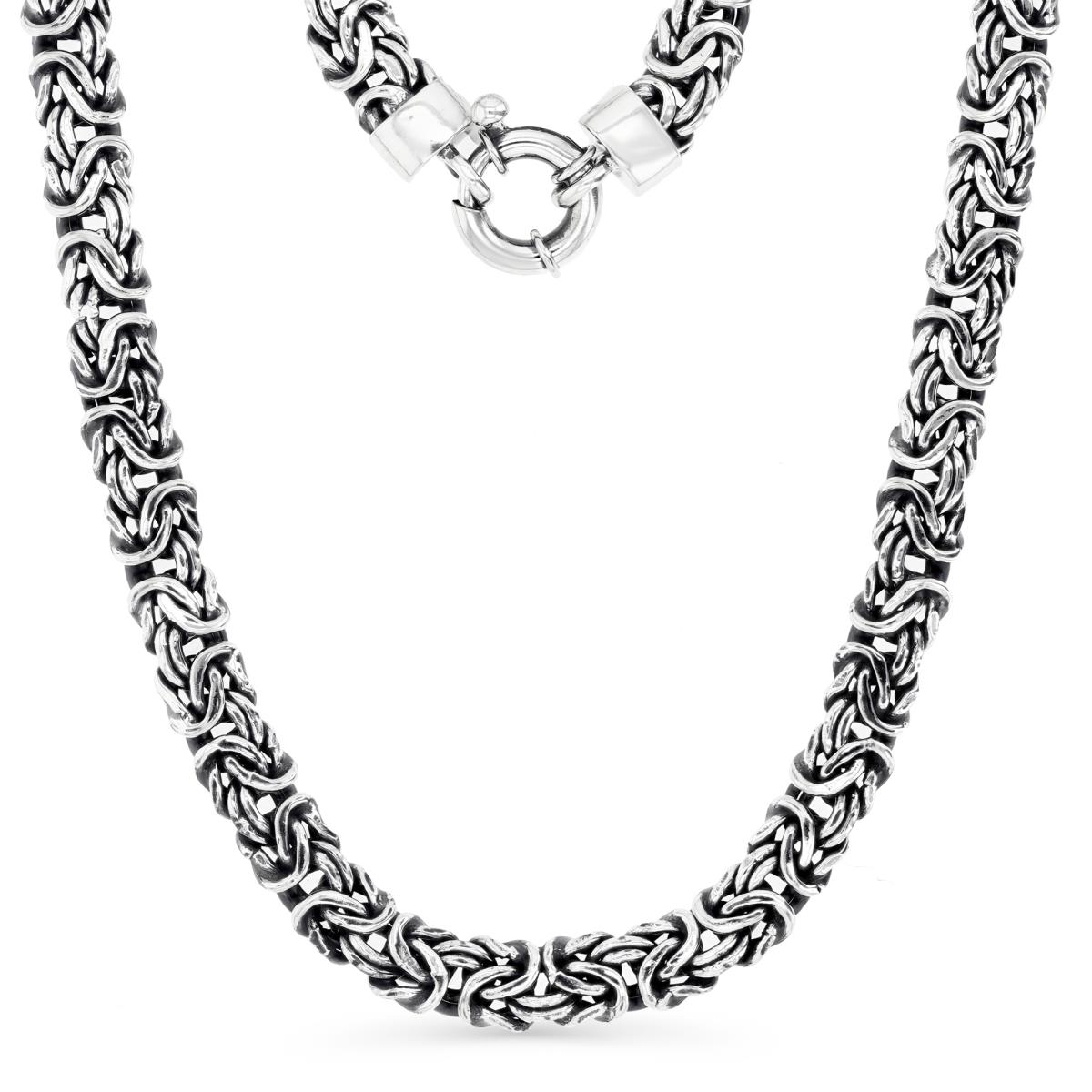 Sterling Silver Plated Oxidized 7.5MM Byzantine 18''  Chain