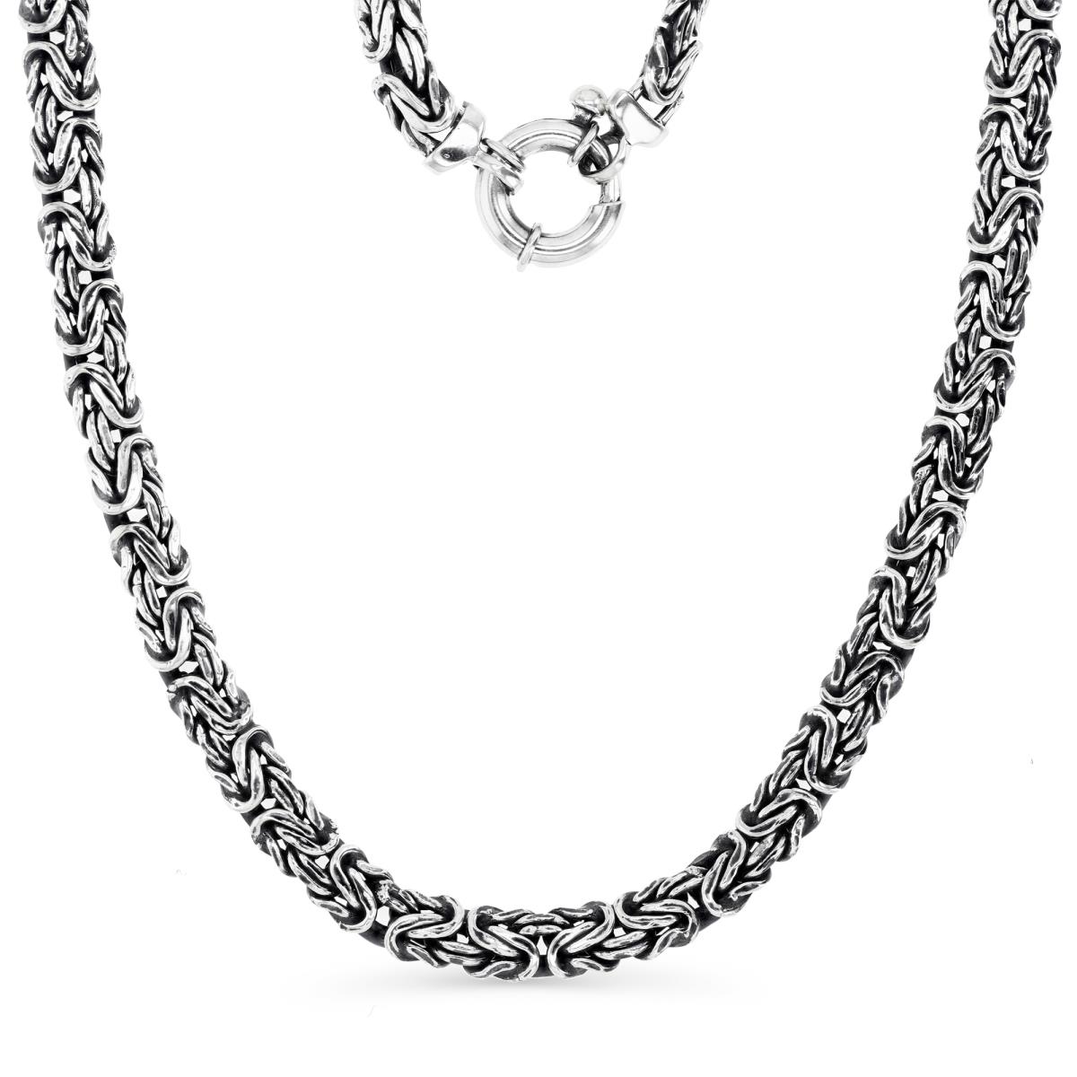 Sterling Silver Plated Oxidized 6MM Byzantine 18''  Chain