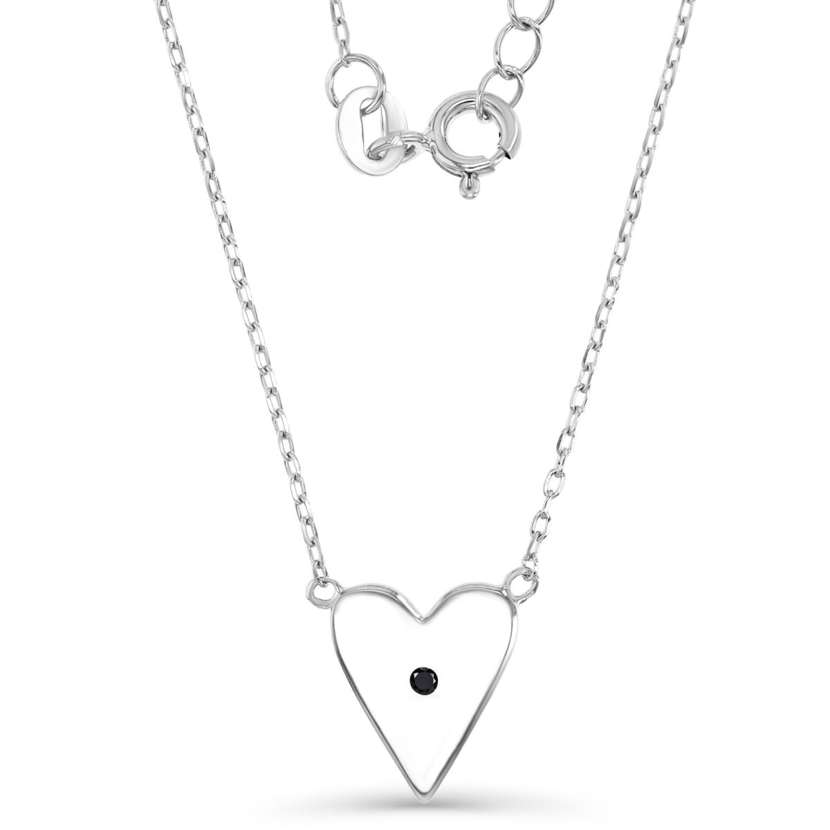 Sterling Silver Rhodium 10MM Polished Black Spinel Heart Dangling 18+2'' Necklace