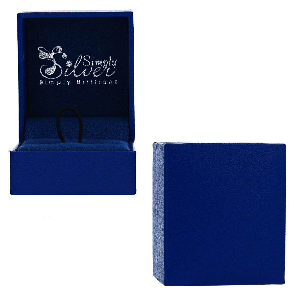Simply Silver Simply Brilliant 14KT PLATE Hinged 48x53x36mm Blue Silver Foil Ring Box with Tie