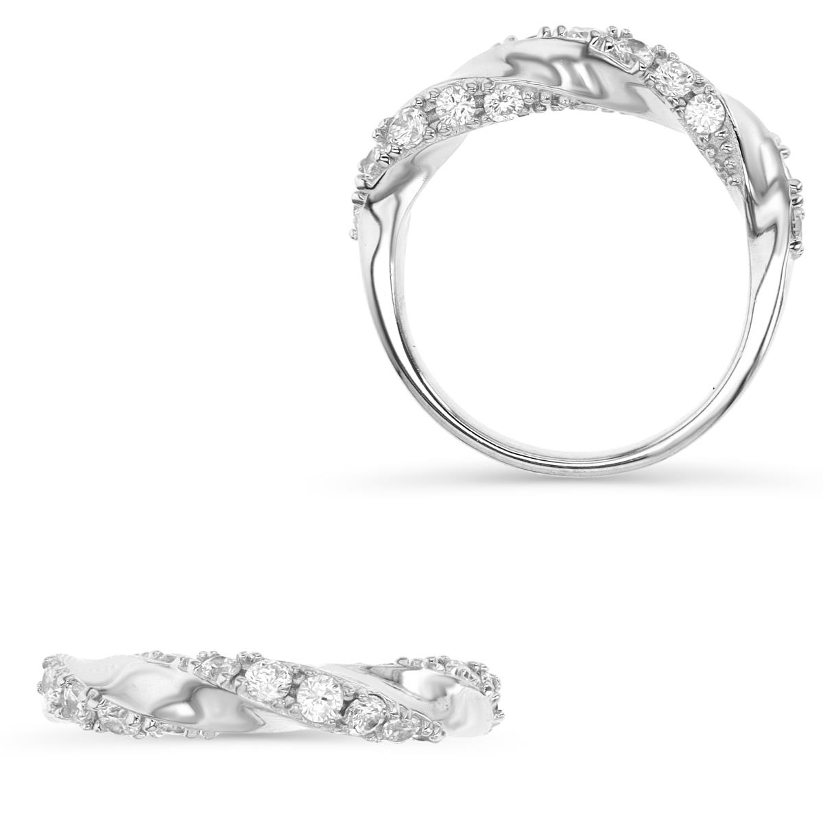Sterling Silver Rhodium 4MM Polished White Cz  Twisted Ring