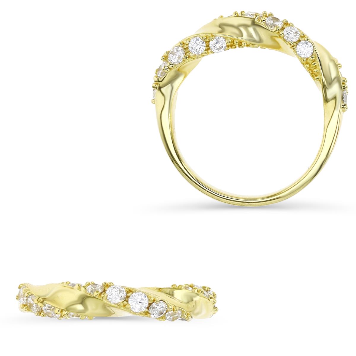 Sterling Silver Yellow 4MM Polished White Cz  Twisted Ring