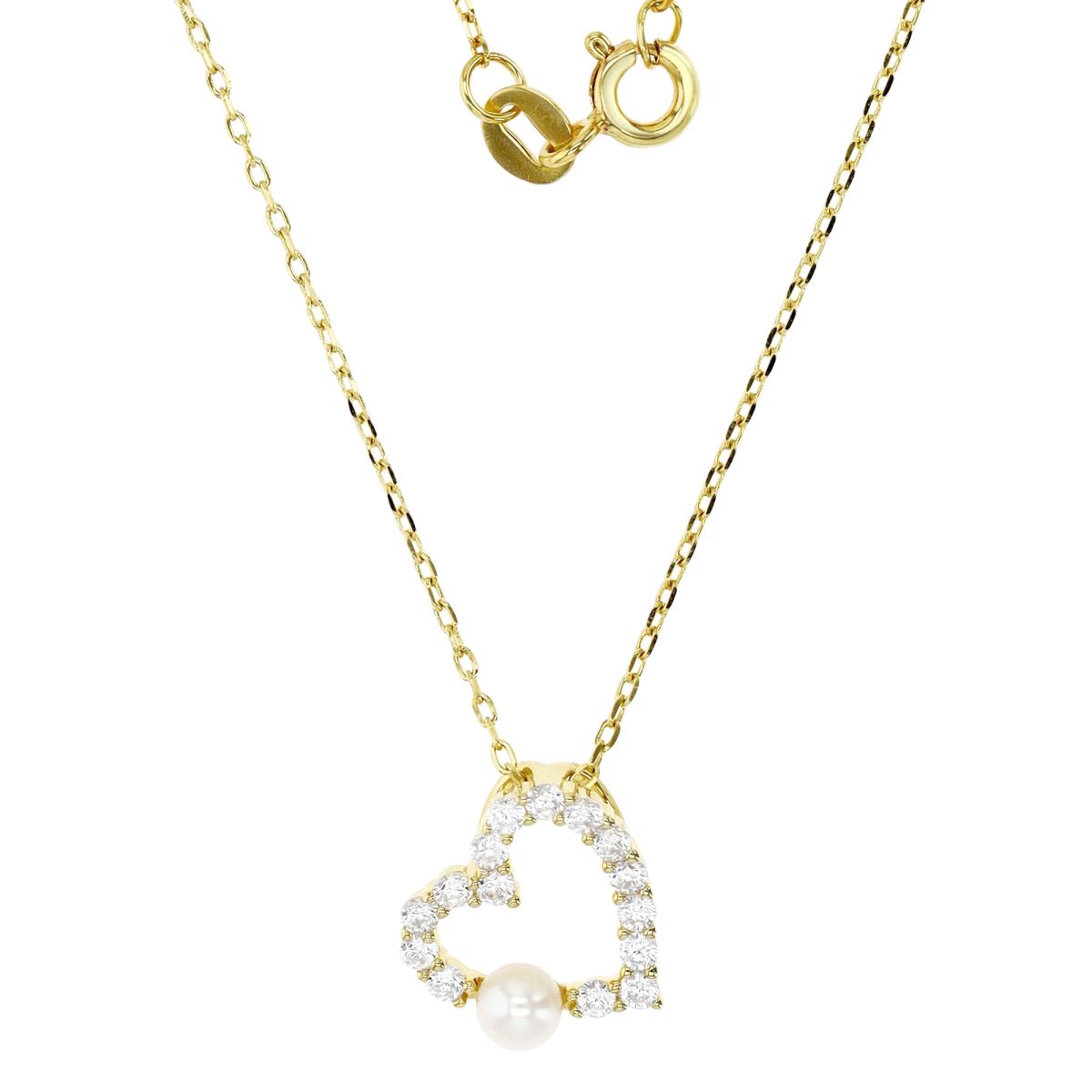Sterling Silver Yellow 12MM Polished White CZ & 4MM FWP Cut Out Heart 13+2'' Rollo Necklace