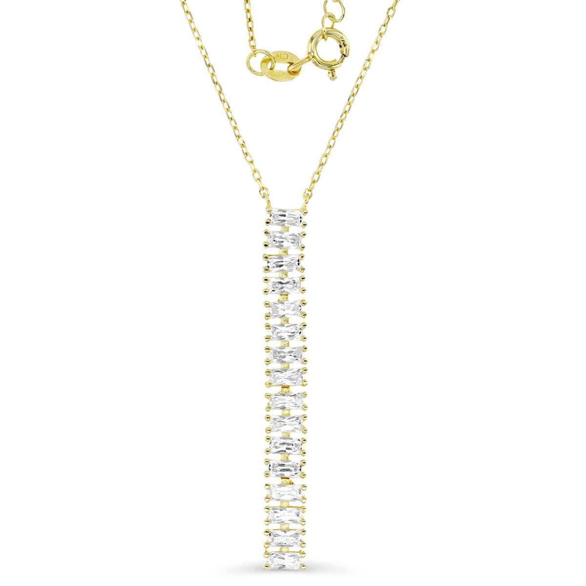 Sterling Silver Yellow 43MM Polished White CZ Vertical Bar Dangling 16+2''  Necklace
