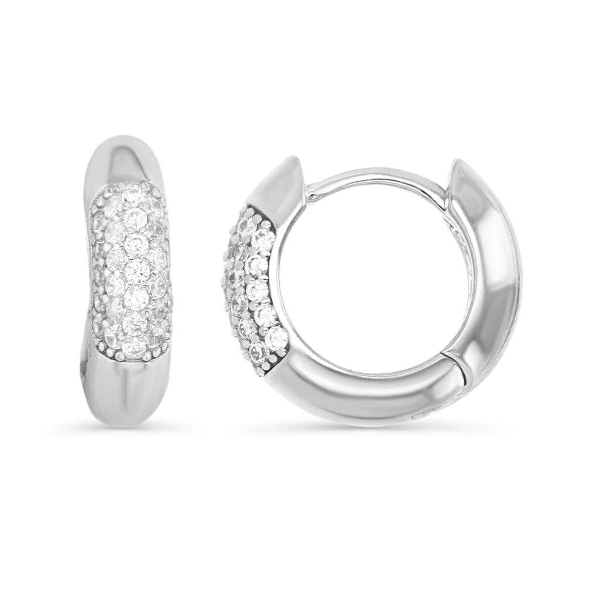 Sterling Silver Rhodium 13X4MM Polished White CZ 5 Row Huggie Earring