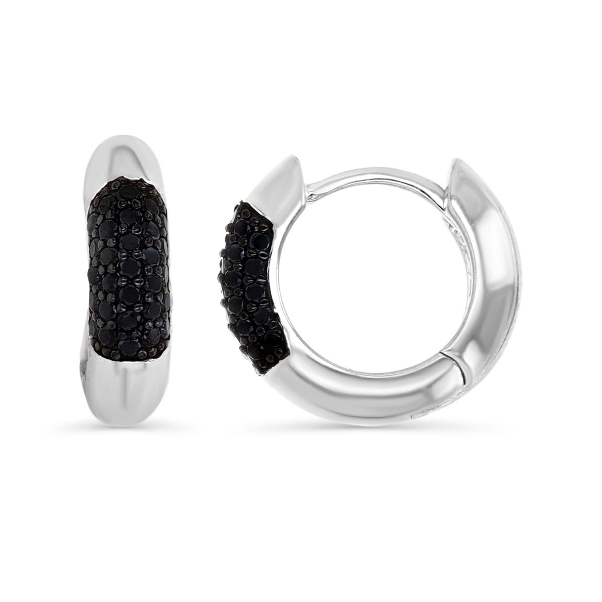 Sterling Silver Rhodium 13X4MM Polished Black Spinel 5 Row Huggie Earring