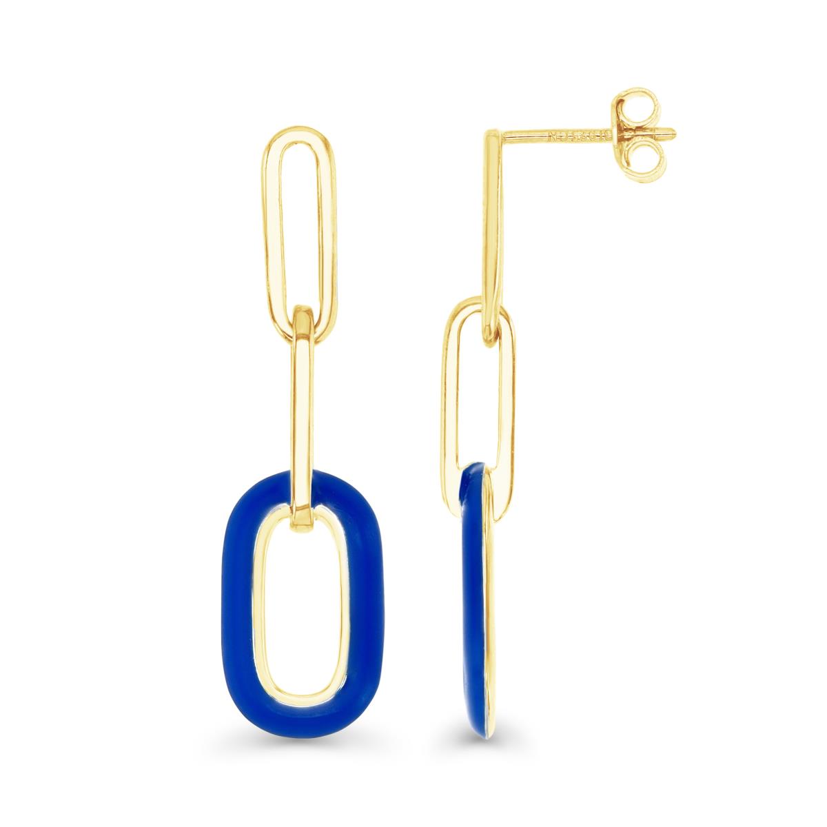 Sterling Silver Yellow 1M 40MM Blue Enamel Paperlip Dangling Earring