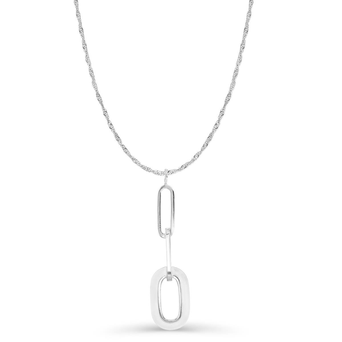 Sterling Silver Rhodium 40MM Polished White Enamel Dangling Paperclip Link 18+2''Singapore Necklace