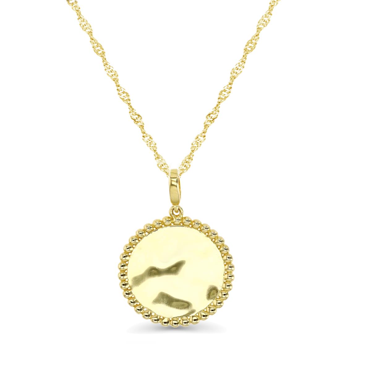 Sterling Silver Yellow 28X20MM Hammered  Beaded Medal 18+2'' Singapore Necklace