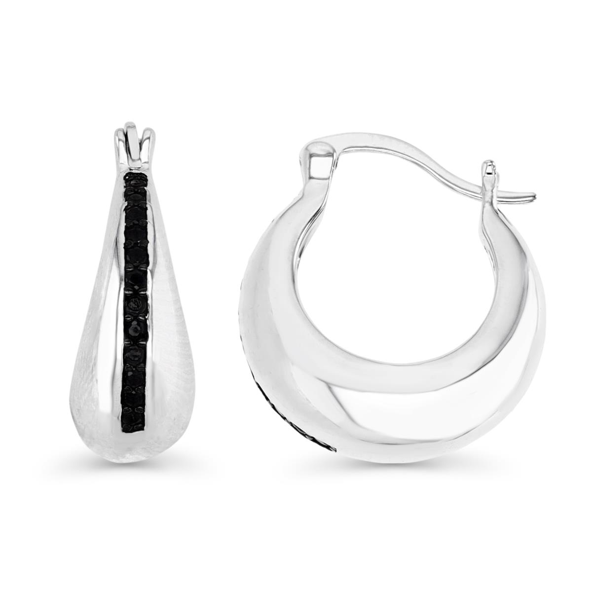 Sterling Silver Rhodium 17X7MM Polished Black Spinel Chunky Hoop Earring