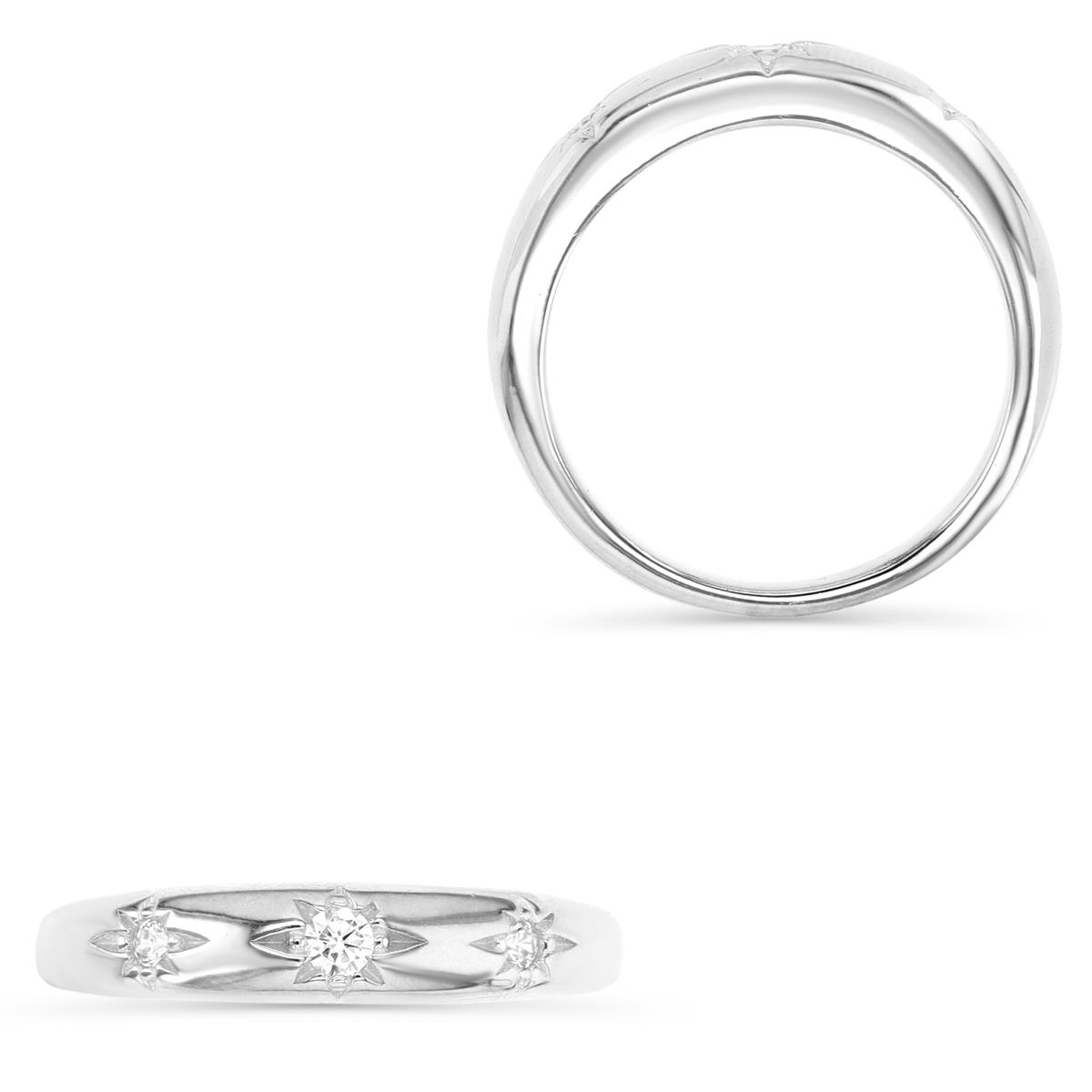 Sterling Silver Rhodium 5MM Polished White CZ Dome Star Setting Ring