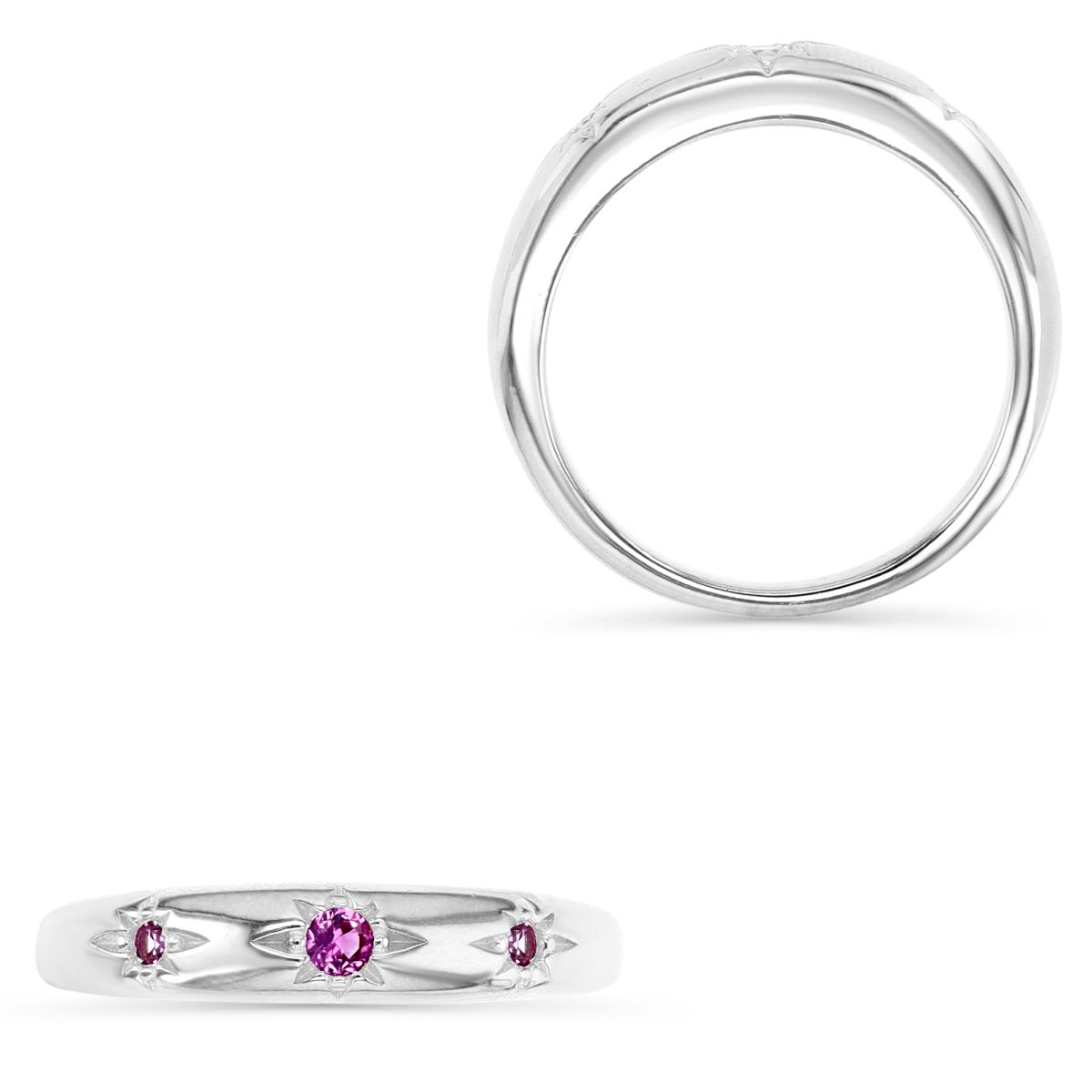Sterling Silver Rhodium 5MM Polished Cr Ruby Dome Star Setting Ring