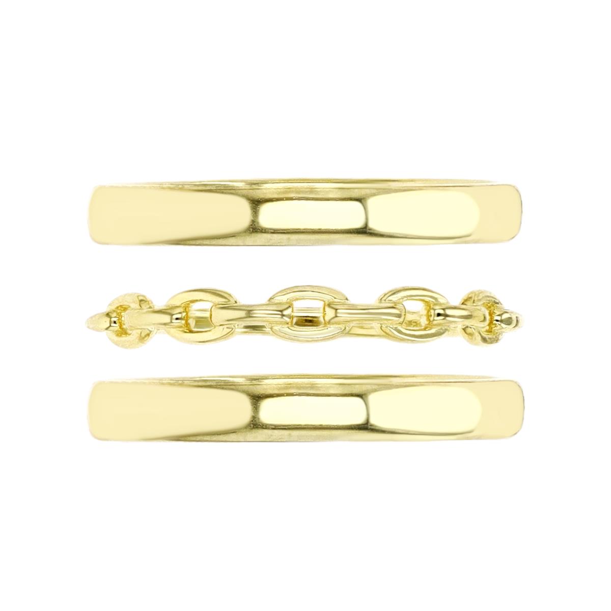 Sterling Silver Yellow 2MM Link & Band Trio Ring