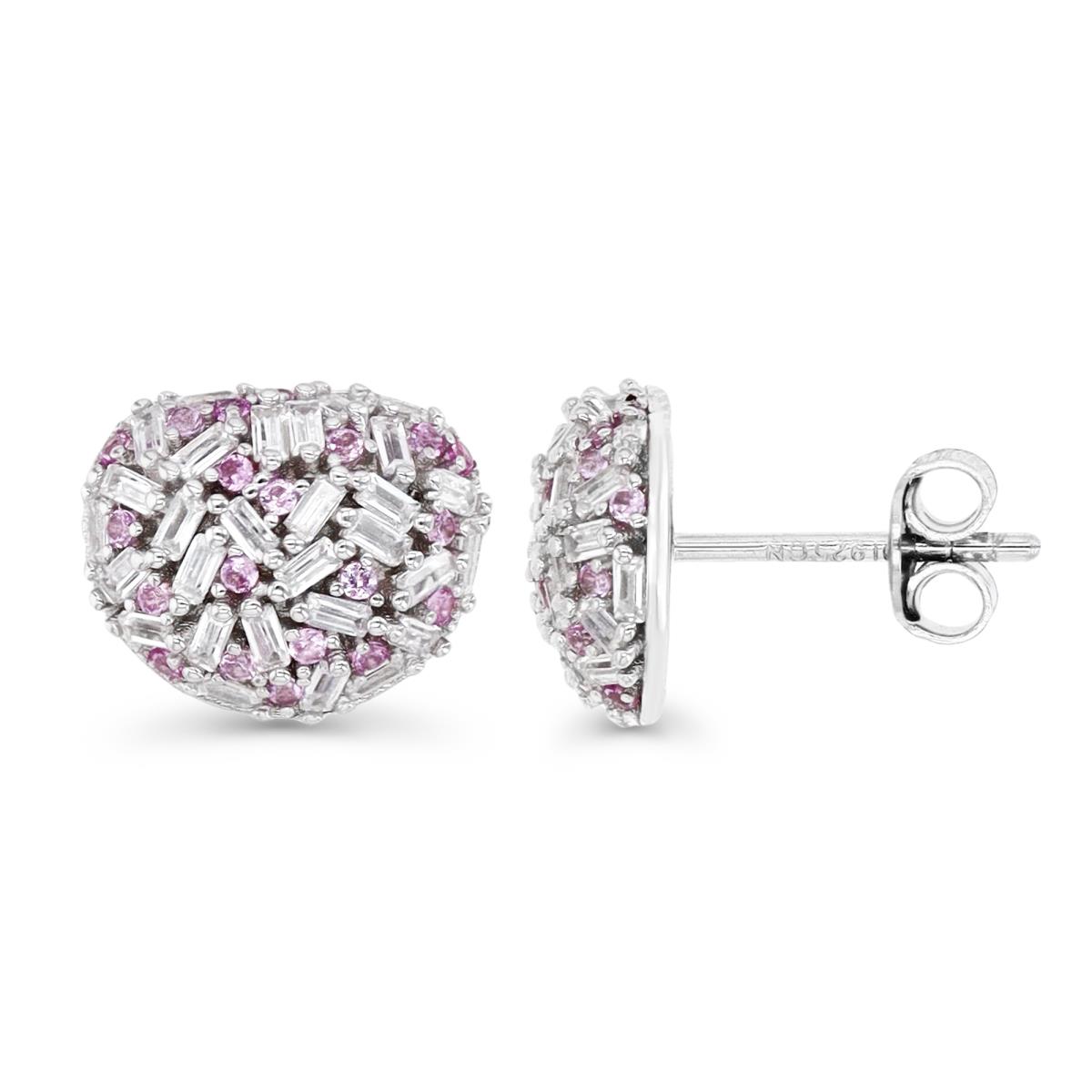 Sterling Silver Rhodium 11X9MM Polished Cr Ruby & White CZ Pave Heart Stud Earring