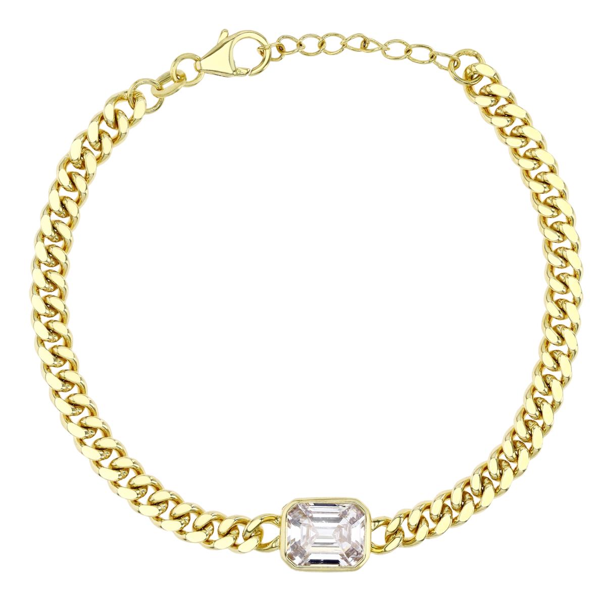 Brass Yellow 9MM Polished White CZ Emerald Cut 9+1'' Cuban Anklet