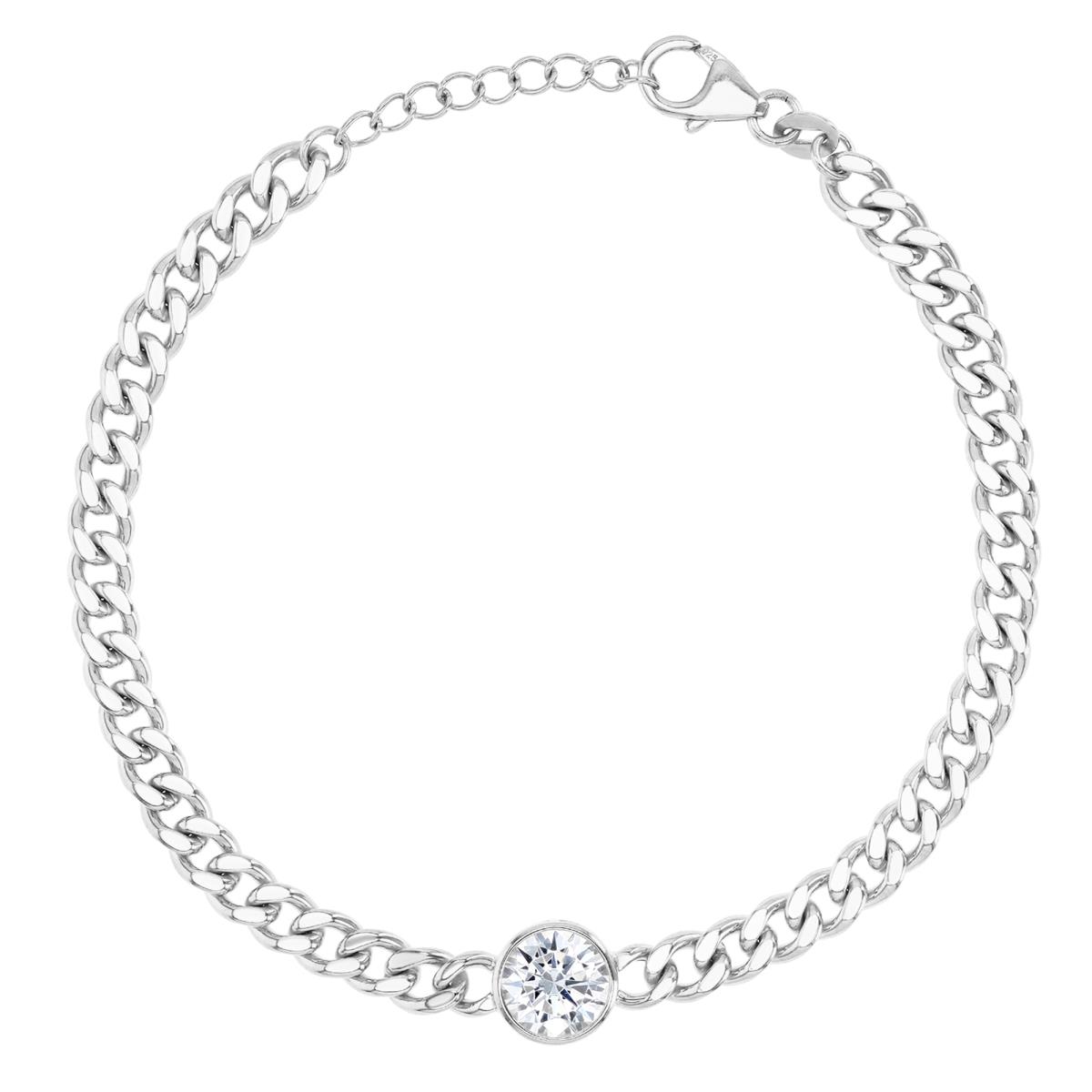 Sterling Silver Rhodium 9MM Polished White CZ Round 9+1'' Cuban Anklet