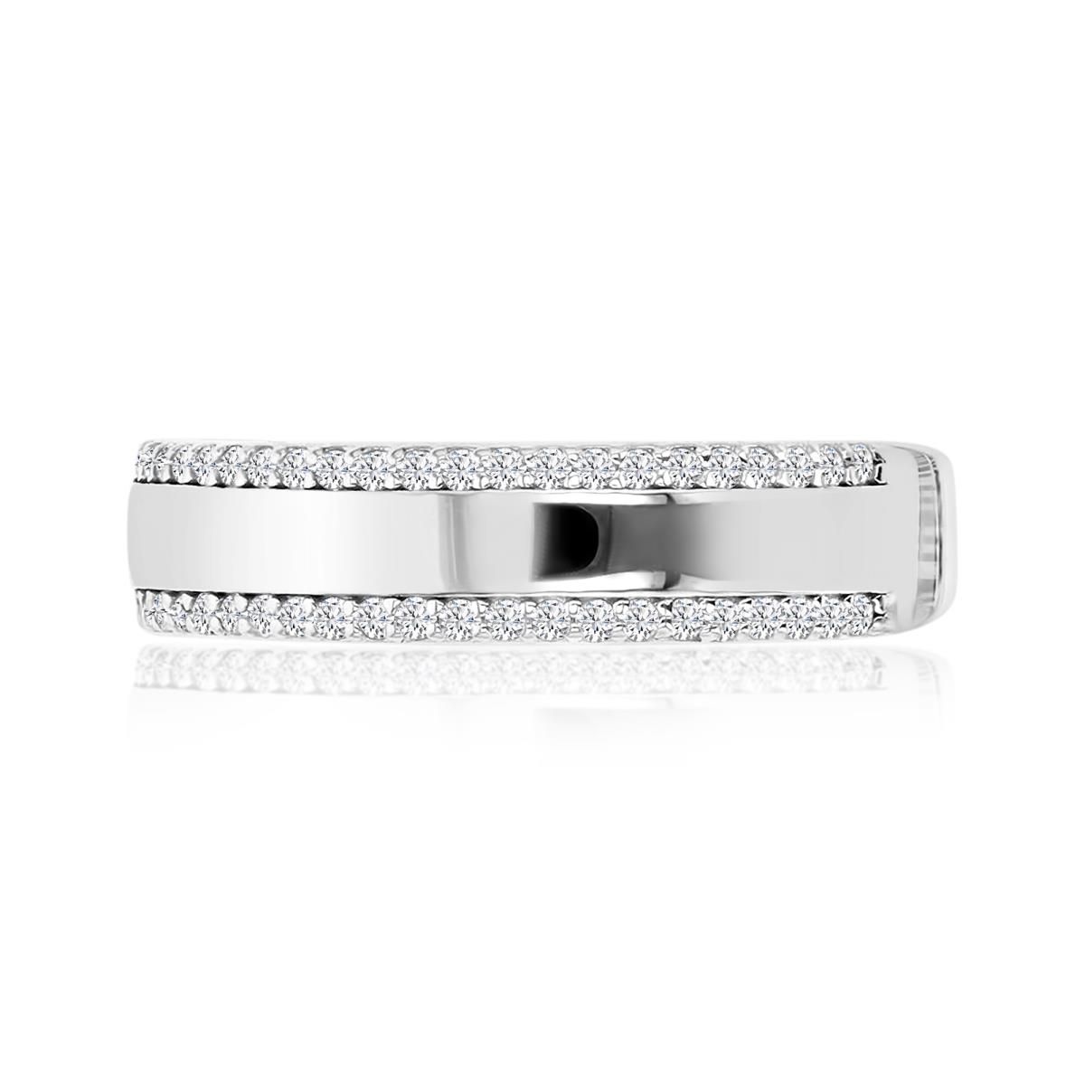 Sterling Silver Rhodium 5MM Polished White CZ Two Row Wedding Ring