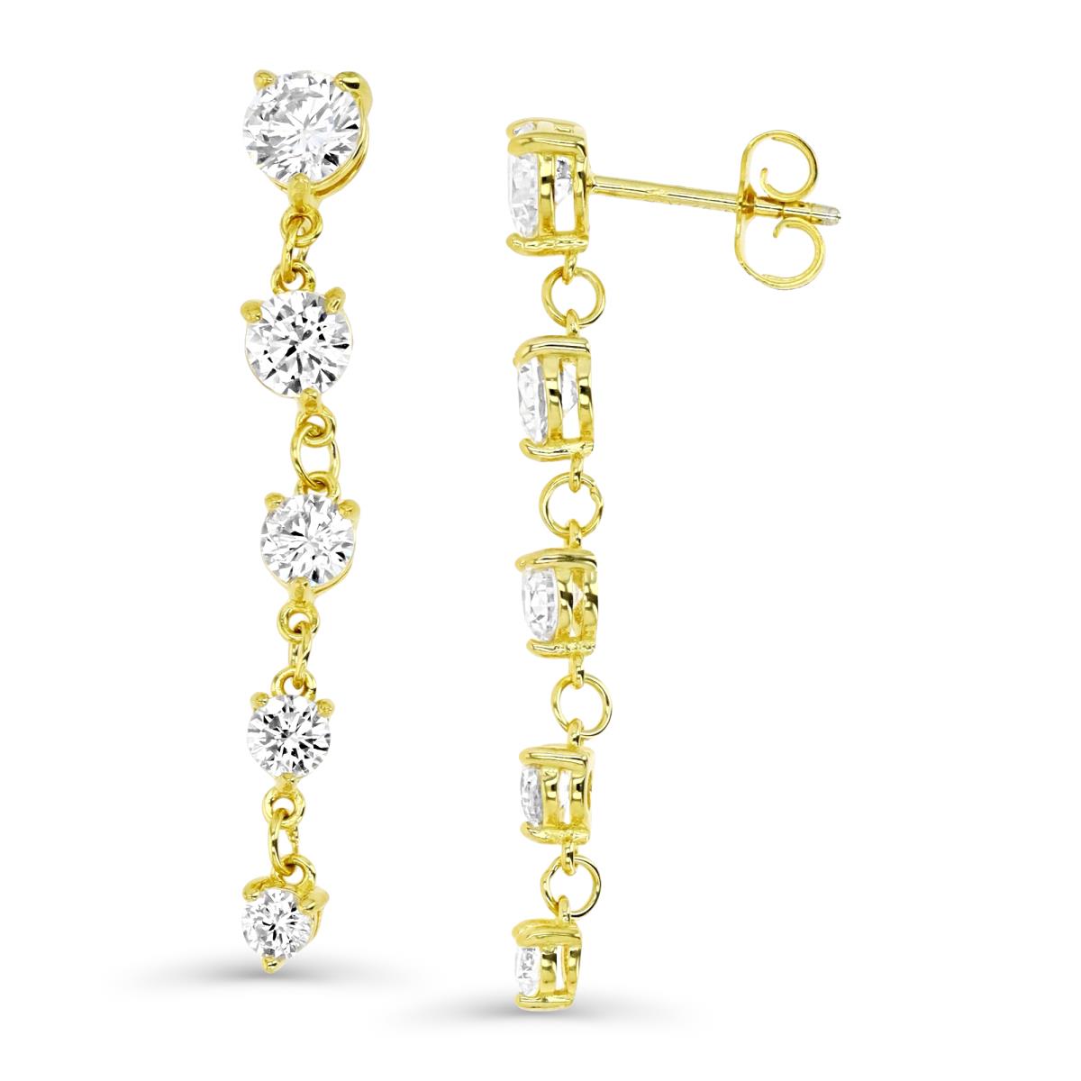Sterling Silver Yellow .5M 40X5MM Polished Rnd White CZ Graduated Dangling Earring
