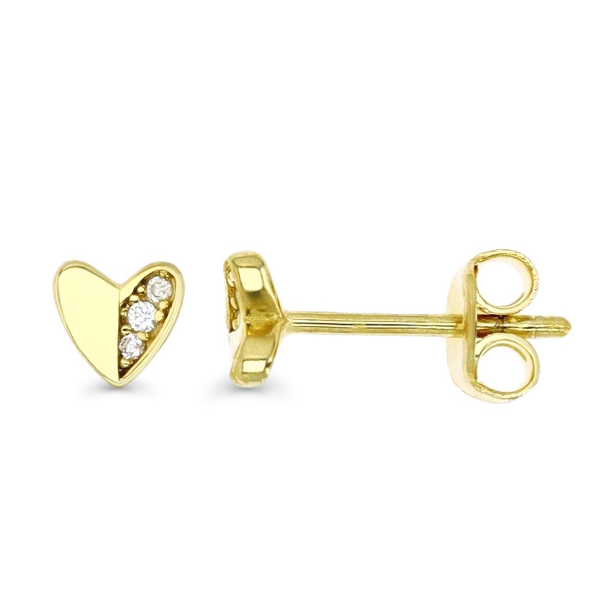 Sterling Silver Yellow 1M 5MM Polished White CZ Half Pave Heart Earring