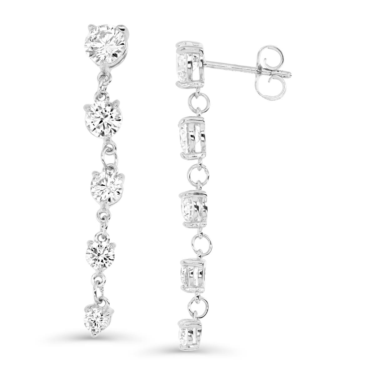 Sterling Silver Rhodium .75M 40X5MM Polished Rnd White CZ Graduated Dangling Earring