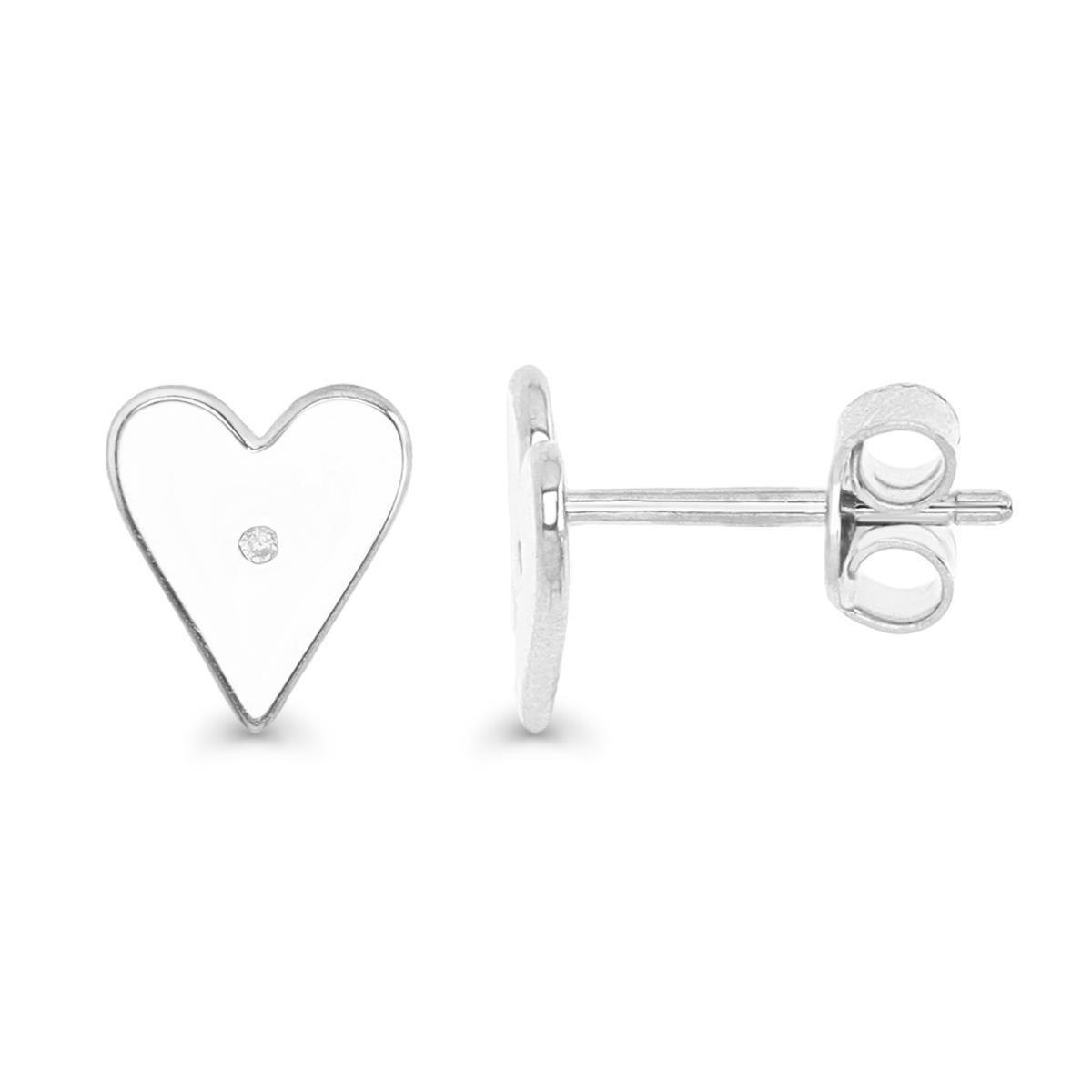 Sterling Silver Rhodium 9MM Polished White CZ Heart Earring