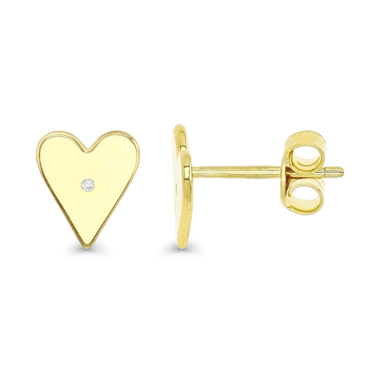 Sterling Silver Yellow 1M 9MM Polished White CZ Heart Earring
