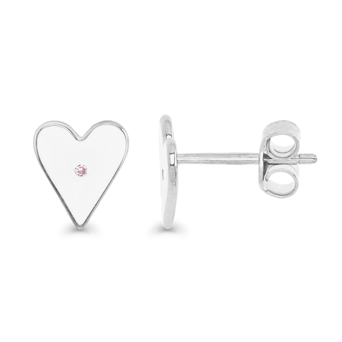 Sterling Silver Rhodium 9MM Polished CR Ruby Heart Earring
