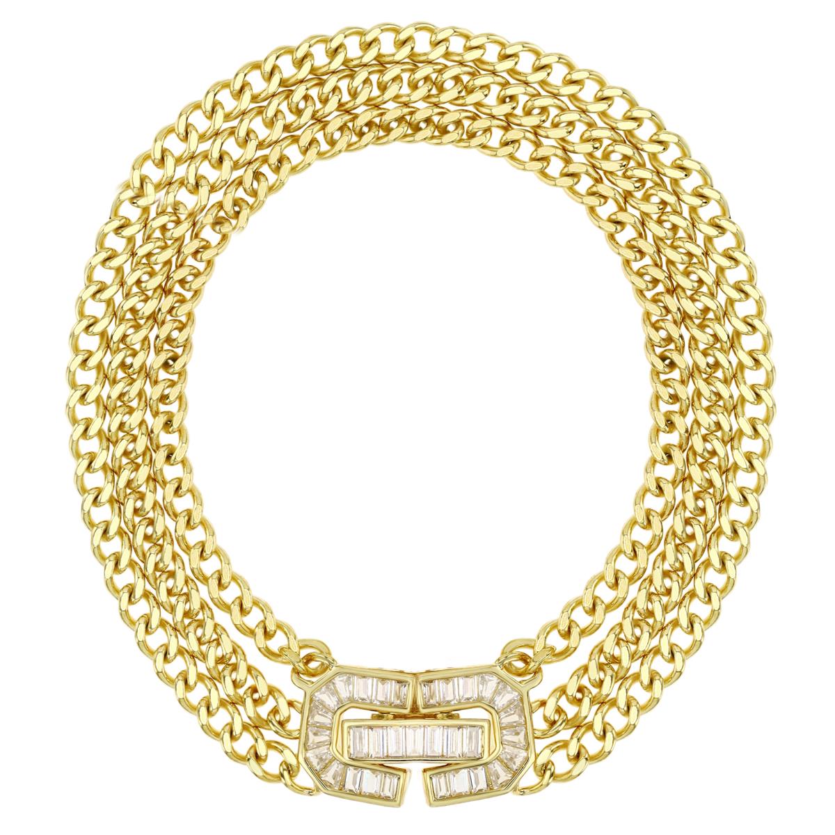 Sterling Silver Yellow 12MM Polished White CZ Str & Tpr Closure Triple Link 7.5'' Bracelet