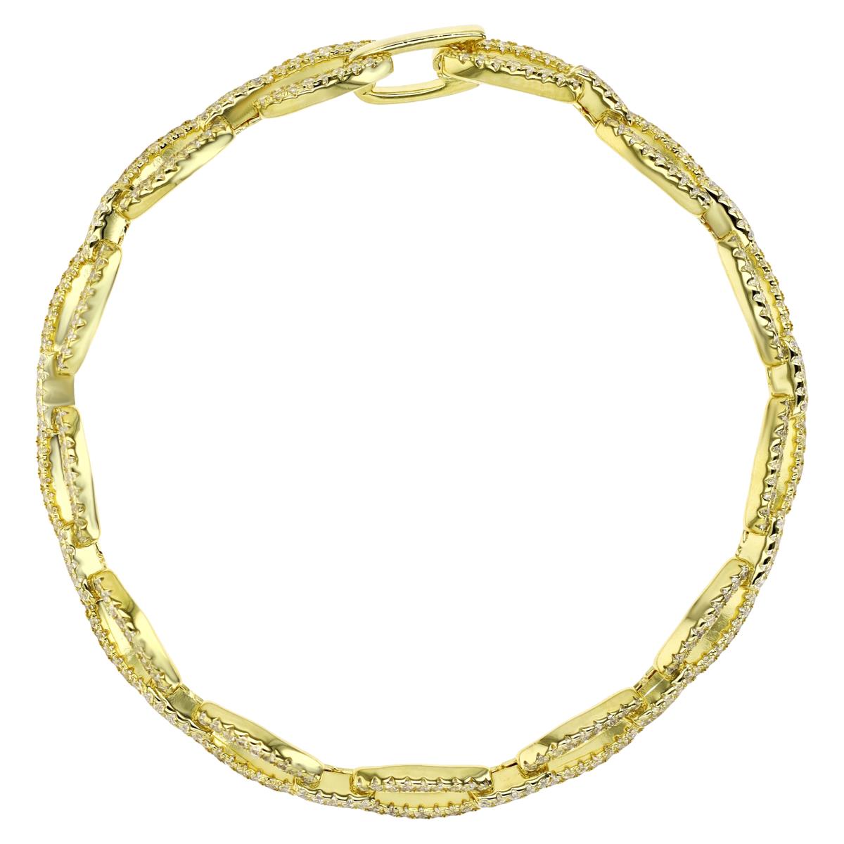 Sterling Silver Yellow 6MM Polished White CZ Pave 7'' Paper Clip Bracelet