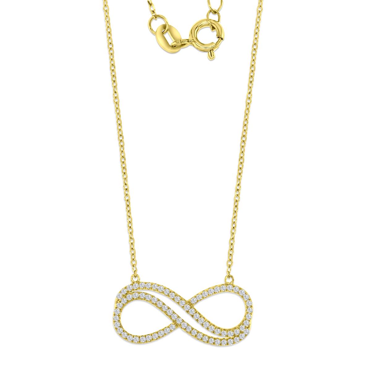 Sterling Silver Yellow 1M 28MM Polished White CZ Cut Out Pave 16+2'' Infinity  Necklace