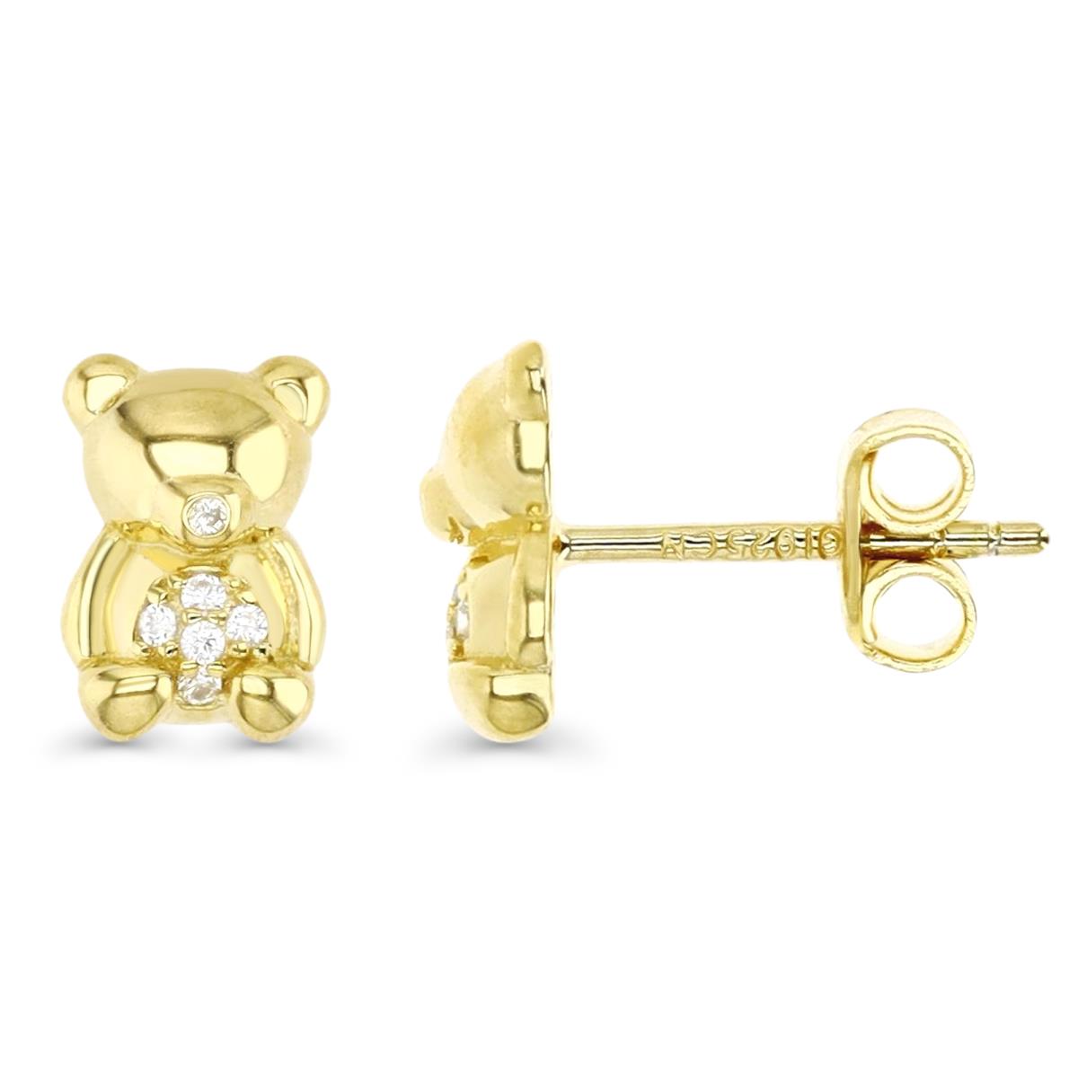 Sterling Silver Yellow 1M 9MM Polished White CZ Teddy Bear Stud Earring