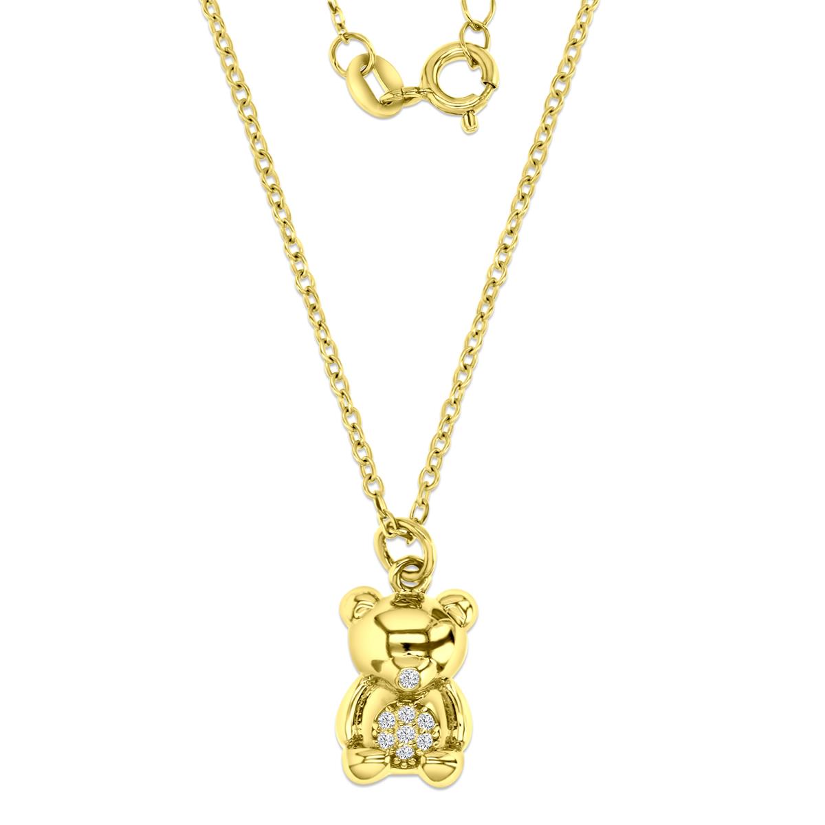 Sterling Silver Yellow 1M 11MM Polished White CZ Teddy Bear 16+2 Necklace