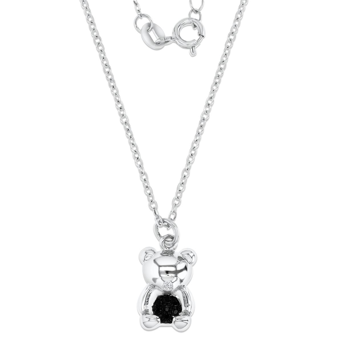 Sterling Silver Rhodium 11MM Polished Black Spinel Teddy Bear 16+2 Necklace