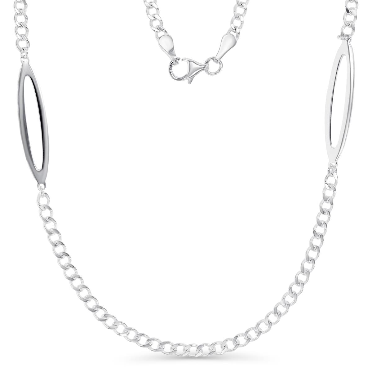 Sterling Silver Anti-Tarnish 6MM Polished Cut Out Marquise 26'' Station  Necklace