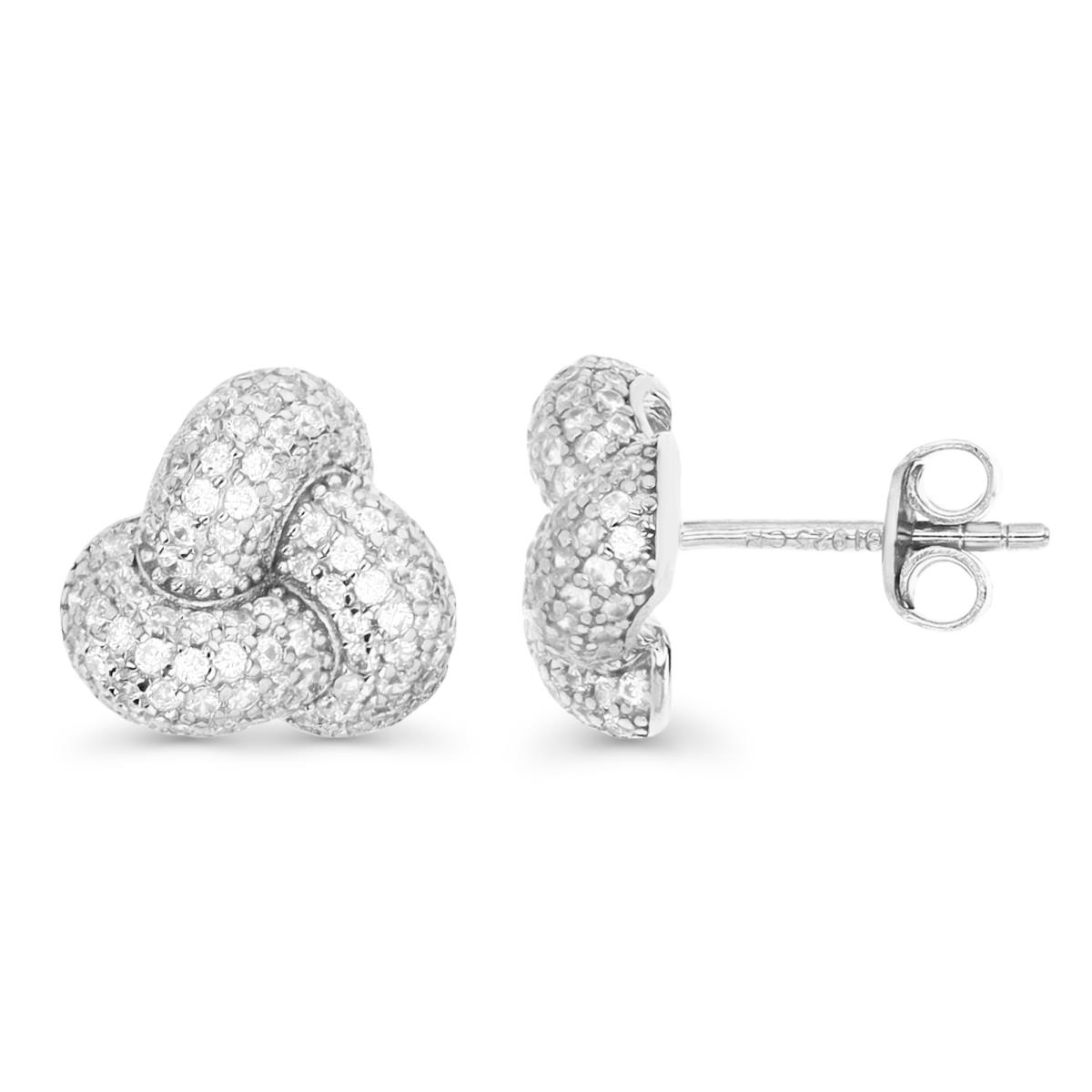 Sterling Silver Rhodium 10MM Polished White CZ Knot Earring