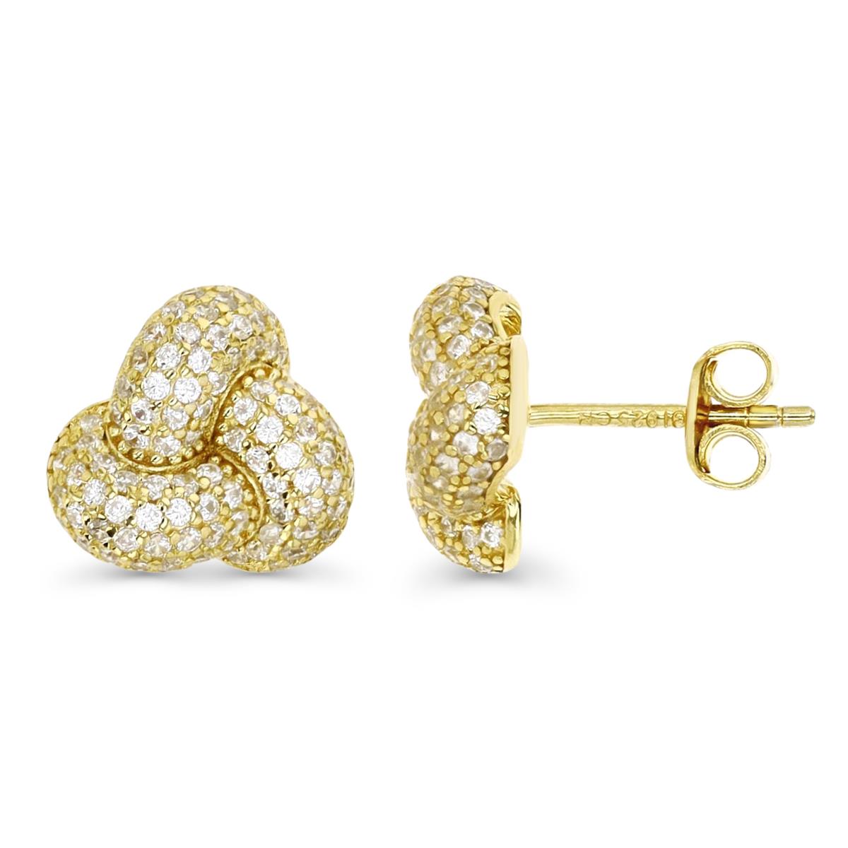 Sterling Silver Yellow 10MM Polished White CZ Knot Earring