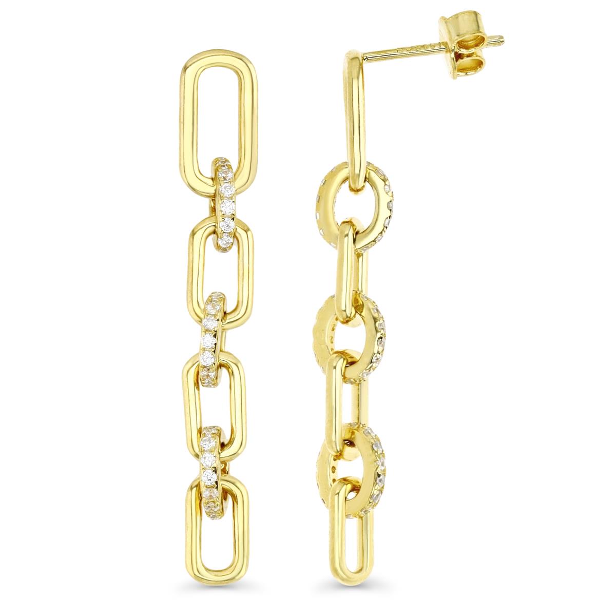 Sterling Silver Yellow 40MM Polished White CZ Link Dangling Earring