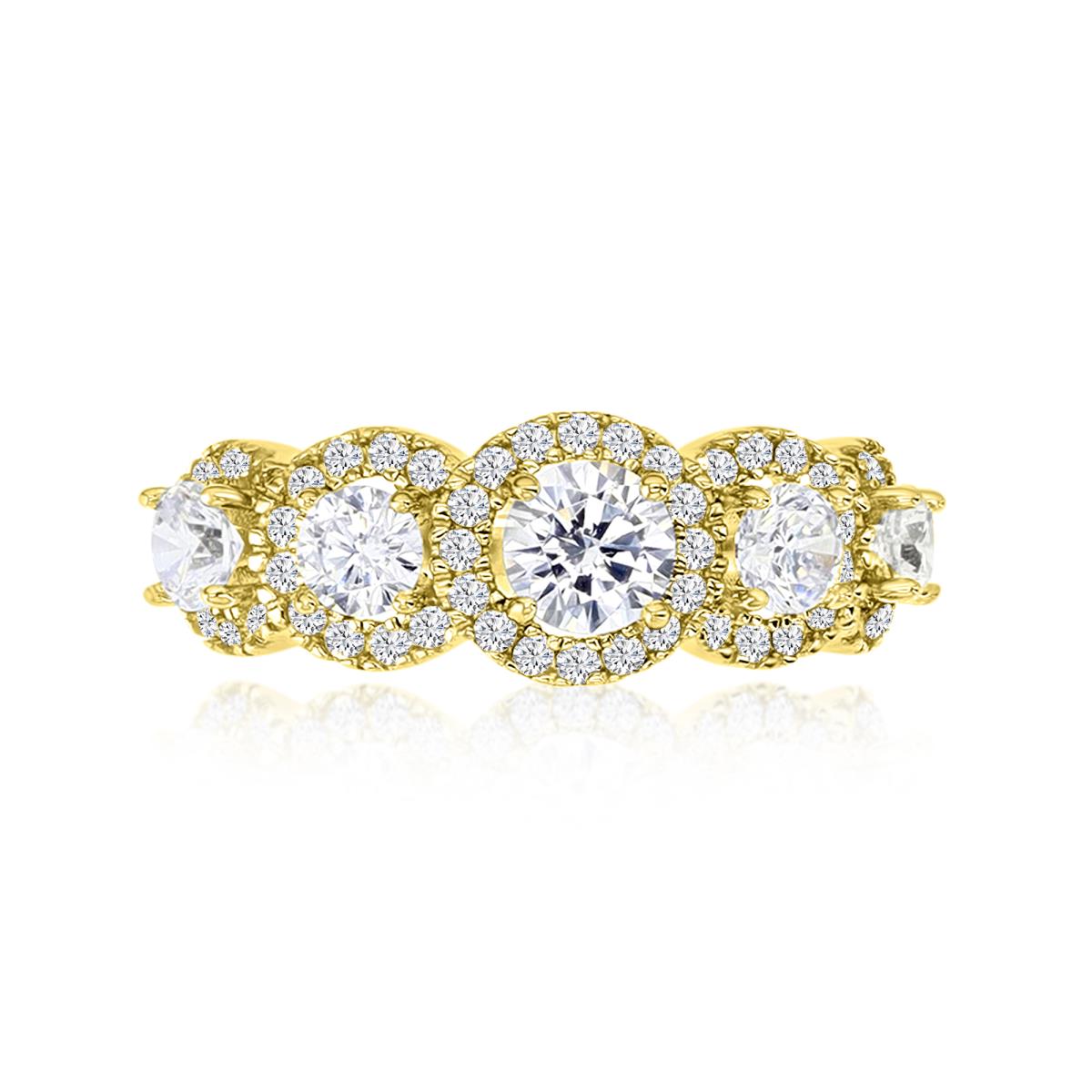 Sterling Silver Yellow 1M  23MM Polished White CZ Five Stone Anniversary Halo Round Cut Ring
