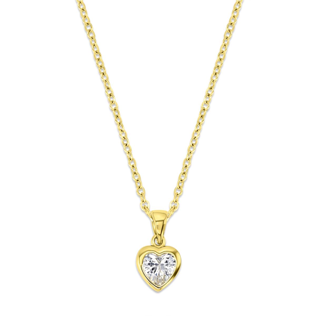 Sterling Silver Yellow 1M 8MM Polished White CZ Bezel Heart Dangling 18'' Necklace
