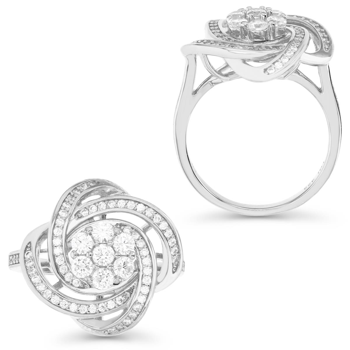 Sterling Silver Rhodium 16MM Polished White CZ Flower Ring