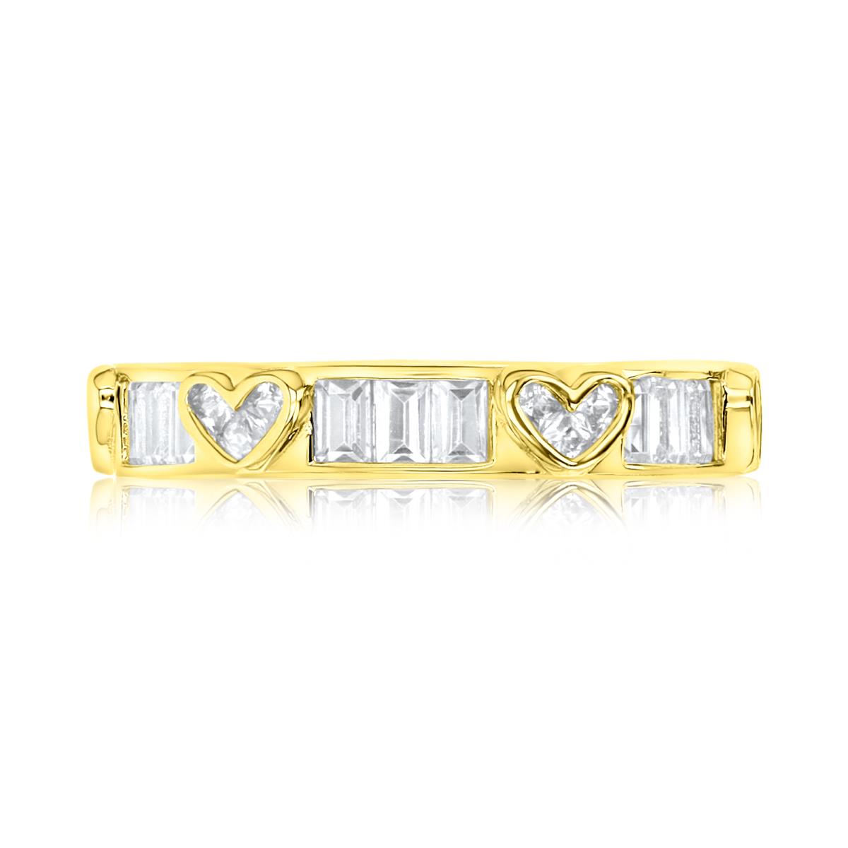 Sterling Silver Yellow 1M 4MM Polished White CZ STR Baguette & Princes Cut Heart Eternity Ring