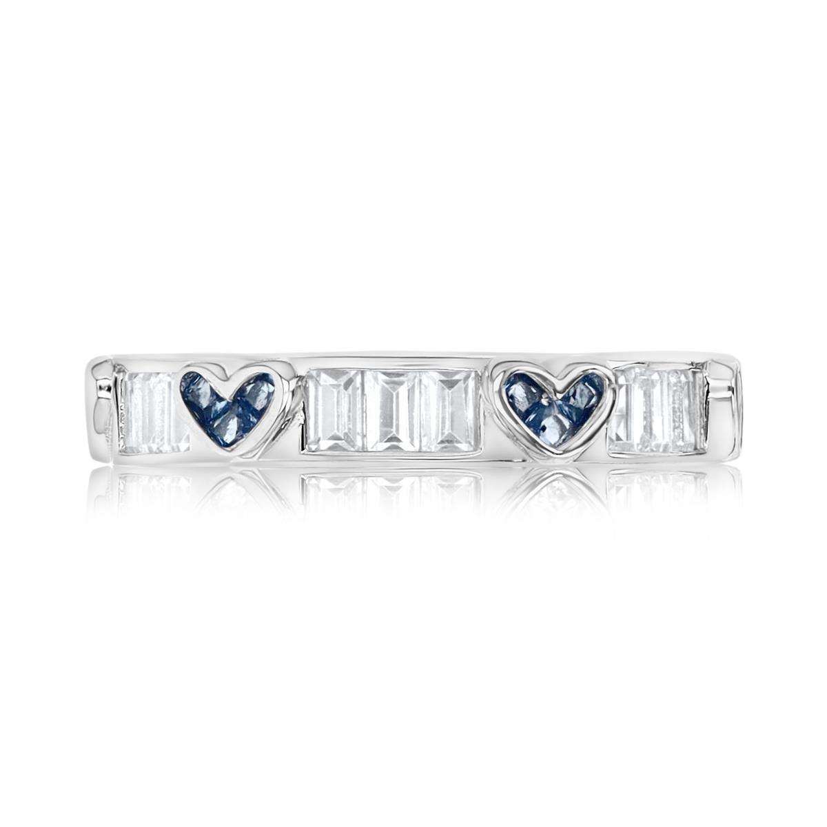 Sterling Silver Rhodium 4MM Polished Cr Spinel & White CZ STR Baguette & Princes Cut Heart Eternity Ring