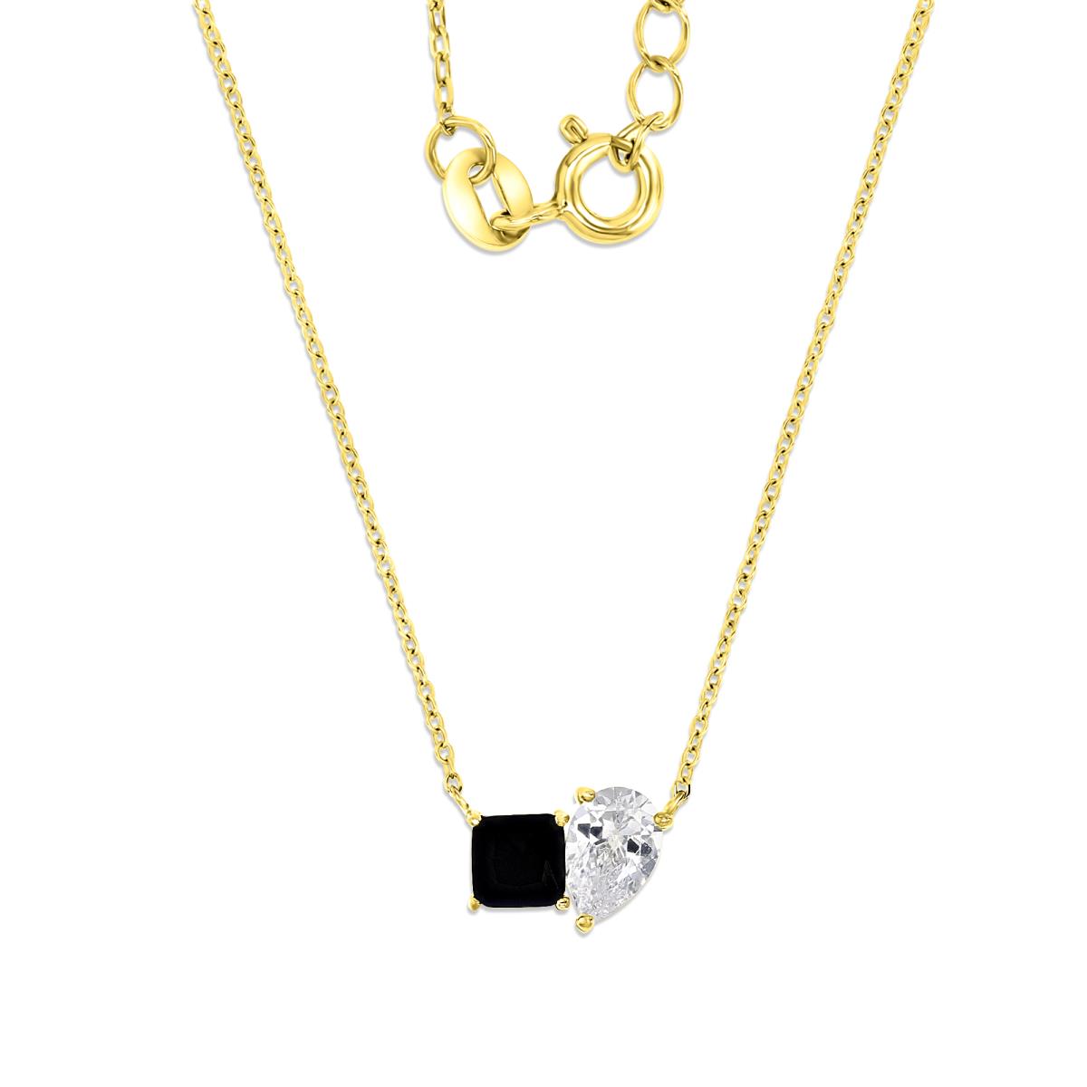 Sterling Silver Yellow 1M 12MM Polished Black & White CZ Pear & Princess Cut 18+2 Necklace