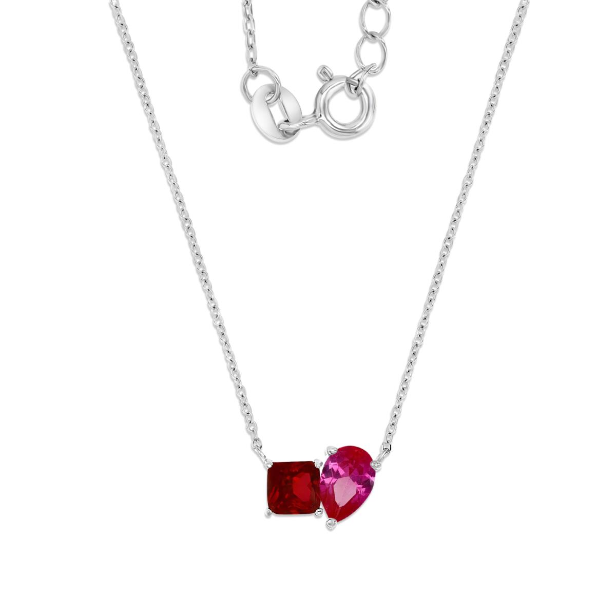 Sterling Silver Rhodium 12MM Polished Cr Ruby Pear & Princess Cut 18+2'' Necklace