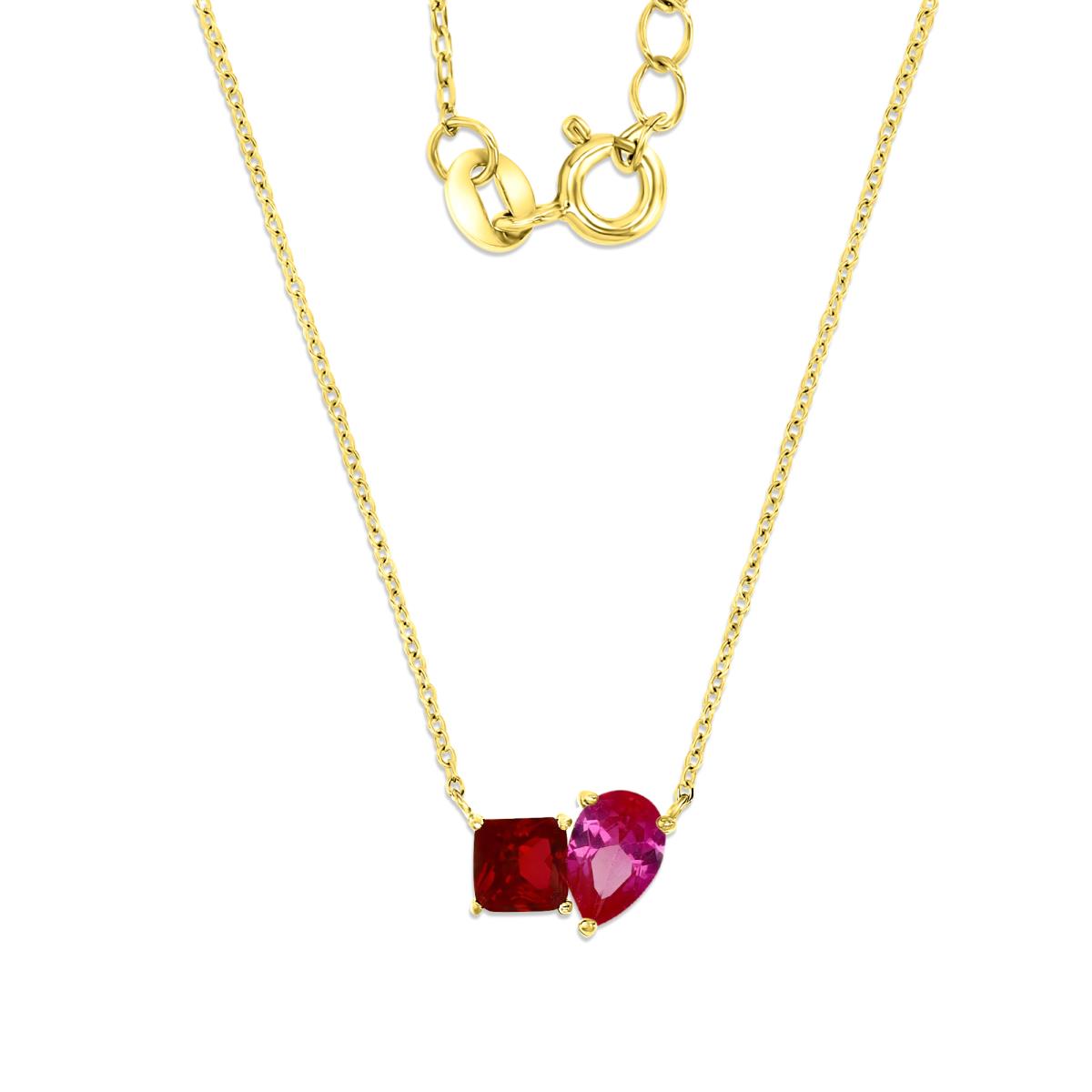 Sterling Silver Yellow 12MM Polished Cr Ruby Pear & Princess Cut 18+2'' Necklace