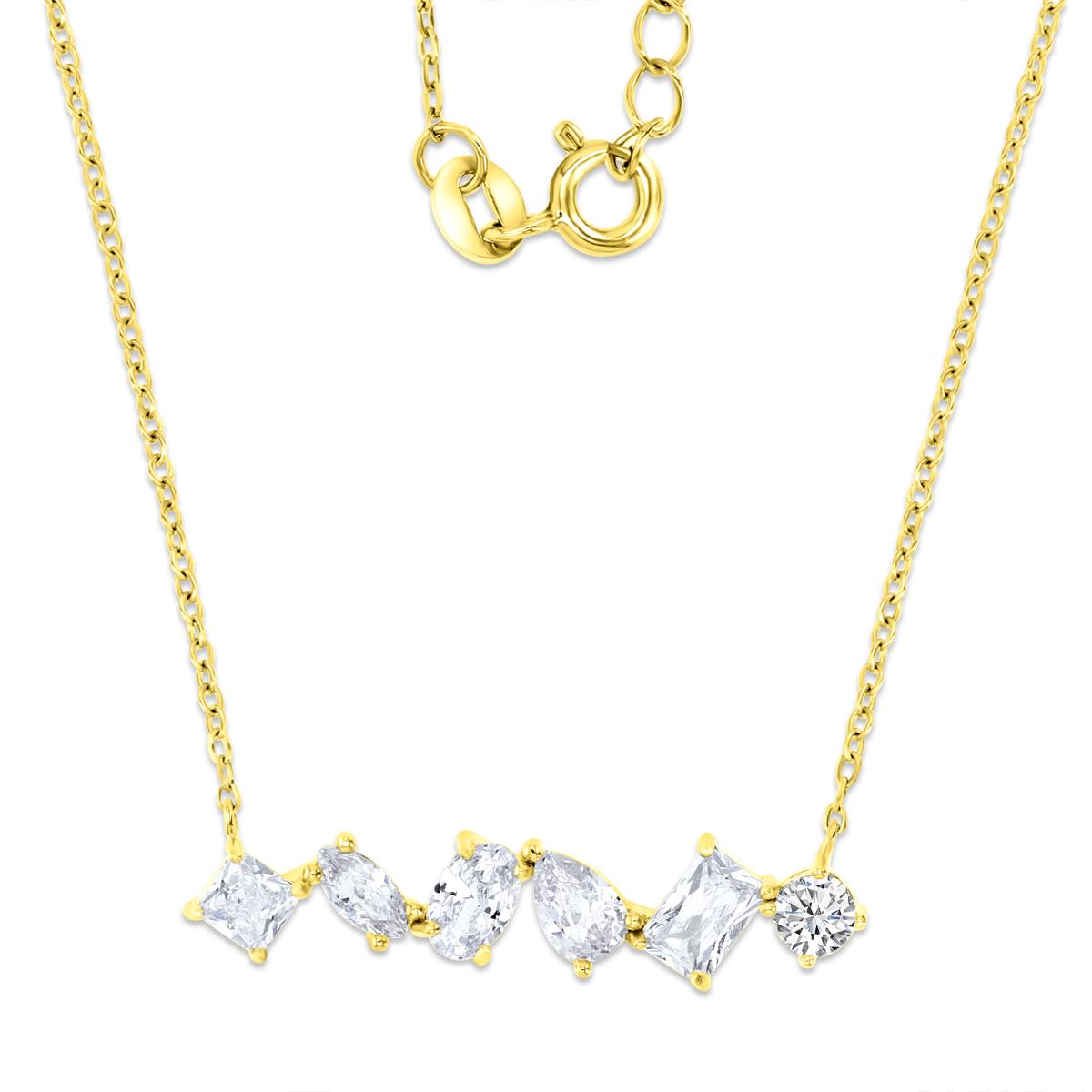 Sterling Silver Yellow 33MM Polished White CZ Multi Shape Horizontal Bar 18+2'' Necklace