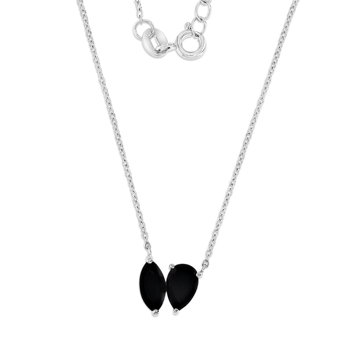 Sterling Silver Rhodium 10MM Polished Black CZ Pear & Marquise Shape 18+2'' Necklace