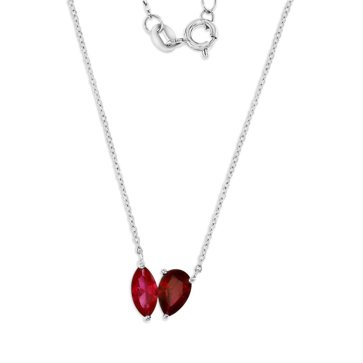 Sterling Silver Rhodium 10MM Polished Cr Ruby Pear & Marquise Shape 18+2'' Necklace