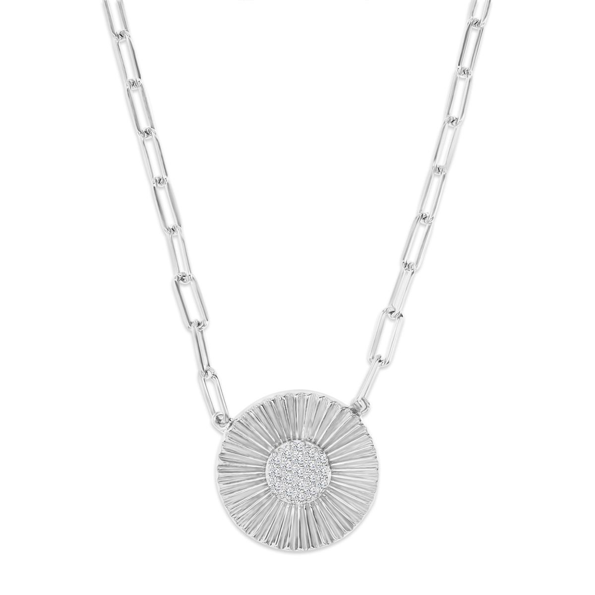 Sterling Silver Rhodium 16MM Polished White CZ  Sunflower 18'' Paperclip Necklace