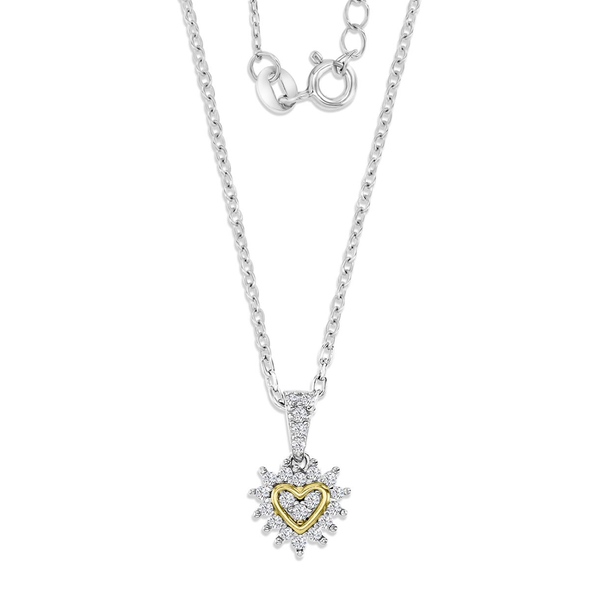 Sterling Silver Rhodium & Yellow 1M 7MM Polished Yellow&White CZ Heart Pave  13+2'' Necklace